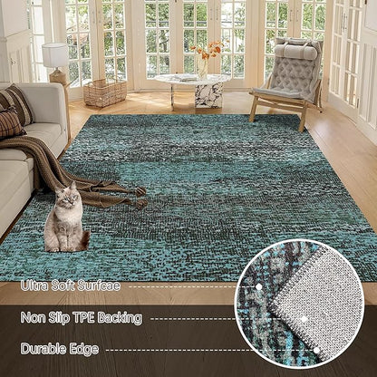 RUGSURE Washable Area Rug - 1/6 Thick - Stain & Water Resistant Non-Slip - Resistant Rug for Living Room, Bedroom, Nursery, Pet & Child Friendly, Vintage Charm Area Rugs (Green, 9' x 12')