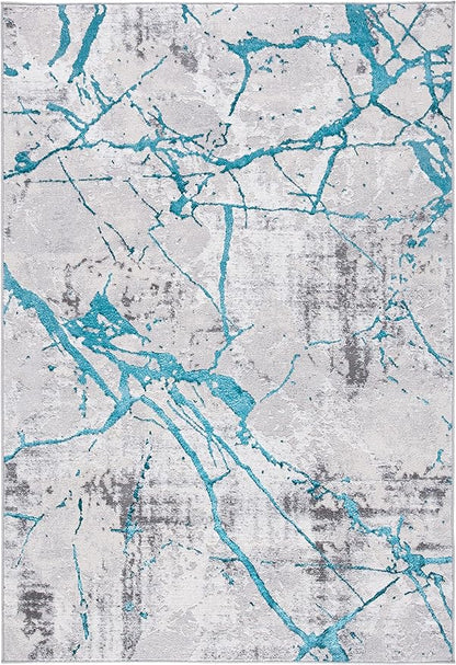 SAFAVIEH Amelia Collection Accent Rug - 3' x 5', Grey & Aqua, Modern Abstract Design, Non-Shedding & Easy Care, Ideal for High Traffic Areas in Entryway, Living Room, Bedroom (ALA293H)