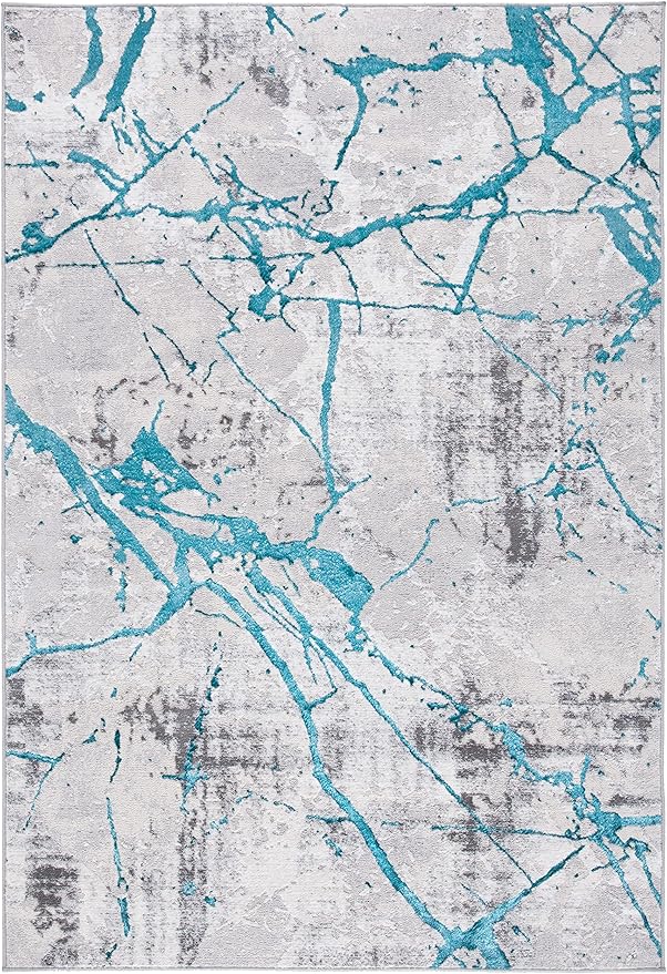 SAFAVIEH Amelia Collection Area Rug - 5'5" x 7'7", Grey & Aqua, Modern Abstract Design, Non-Shedding & Easy Care, Ideal for High Traffic Areas in Living Room, Bedroom (ALA293H)