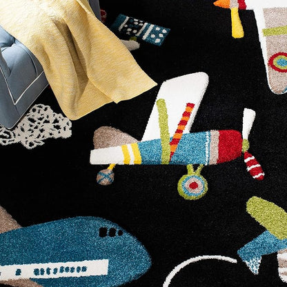SAFAVIEH Carousel Kids Collection Accent Rug - 4' x 6', Black & Ivory, Non-Shedding & Easy Care, Ideal for High Traffic Areas for Boys & Girls in Playroom, Nursery, Bedroom (CRK167Z)