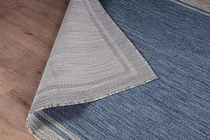 CAMILSON Outdoor Rug, 8x10 Bordered Navy Blue Gray Modern Area Rugs for Indoor and Outdoor Patios, Porches Waterproof Washable Porch Deck Outside Carpet (Bordered Navy, 8 x 10)