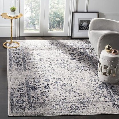 SAFAVIEH Adirondack Collection Area Rug - 5'1" x 7'6", Grey & Navy, Distressed Vintage Floral Design, Non-Shedding & Easy to Clean, Ideal for Living Room, Bedroom, Dining Space (ADR109P)