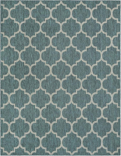 Unique Loom Outdoor Trellis Collection Area Rug (7' 10" x 10' Rectangle Teal/Gray)