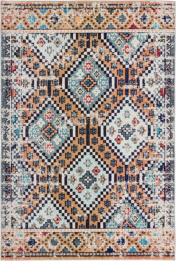 SAFAVIEH Madison Collection Accent Rug - 4' x 6', Orange & Beige, Boho Diamond Distressed Design, Non-Shedding & Easy Care, Ideal for High Traffic Areas in Entryway, Living Room, Bedroom (MAD418P)