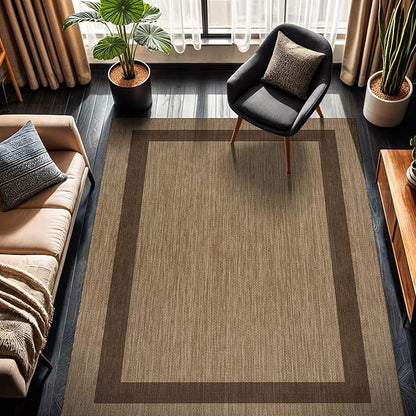 CAMILSON Outdoor Rug 5x7 - Modern Outside Rugs for Patios Porches Waterproof Durable Washable Non-Shedding, Easy-to-Clean Indoor Outdoor Area Carpet (5 x 7, Bordered - Jute)