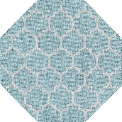 Unique Loom Outdoor Trellis Collection Area Rug - Trellis (Octagon 5' 0" x 5' 0", Aquamarine/ Gray)
