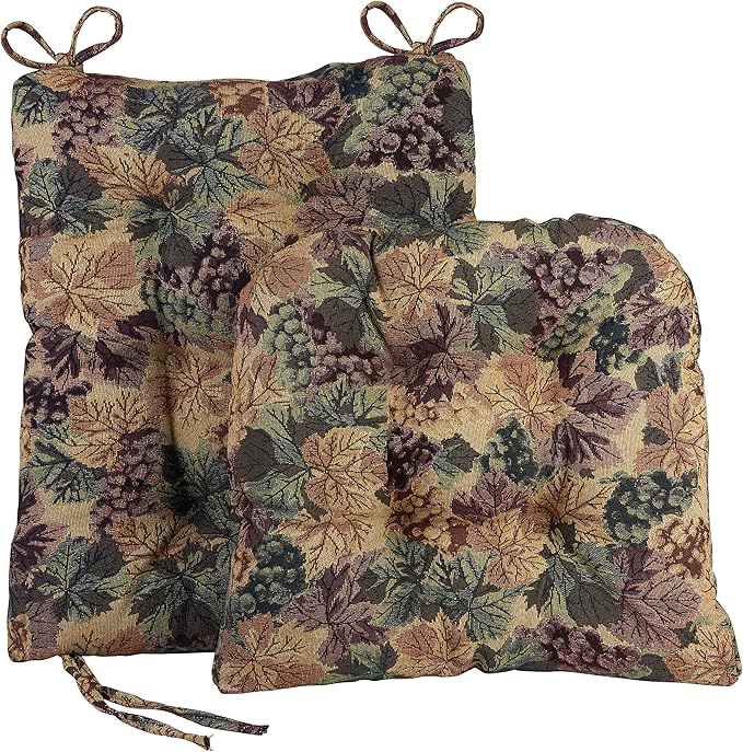 Klear Vu Omega Non-Slip Rocking Chair Cushion Set, Assembled in USA, Thick Padding & Tufted Design, Includes Seat Pad & Back Pillow with Ties, 17x17 Inches, 2-Piece Set, Cabernet