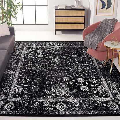 SAFAVIEH Area Rug 8x10 - Adirondack Collection - Large - Black & Ivory, Distressed Vintage Floral Design, Non-Shedding & Easy to Clean, Ideal for Living Room, Bedroom, Dining Space (ADR109Z)
