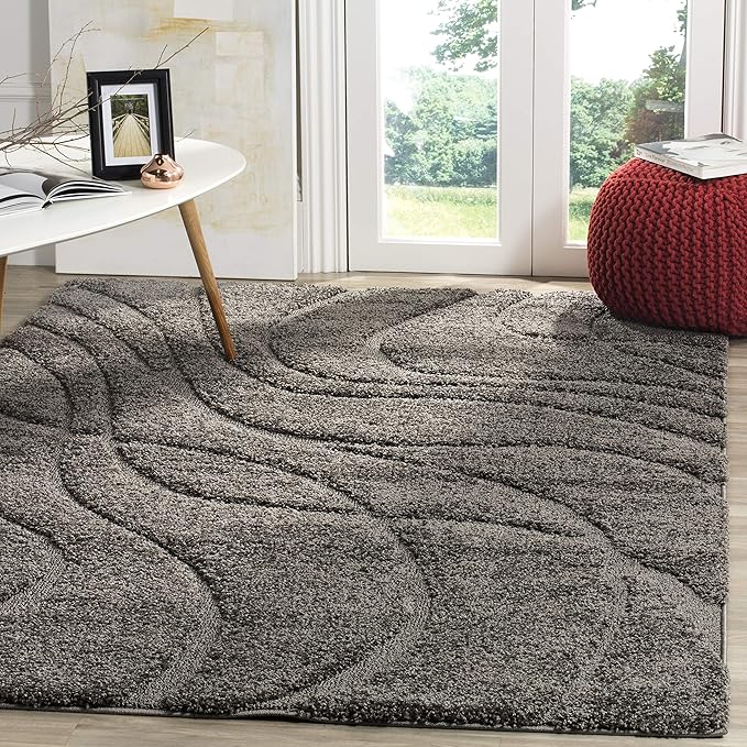 SAFAVIEH Florida Shag Collection Accent Rug - 4' x 6', Grey & Grey, Non-Shedding & Easy Care, 1.2-inch Thick Ideal for High Traffic Areas in Entryway, Living Room, Bedroom (SG471-8080)