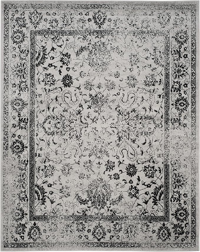 SAFAVIEH Area Rug 8x10 - Adirondack Collection - Large - Grey & Black, Distressed Vintage Floral Design, Non-Shedding & Easy Cleaning, Ideal for Living Room, Bedroom, Dining Space (ADR109B)