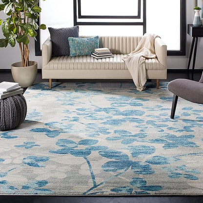 SAFAVIEH Evoke Collection 10' x 14' Grey/Light Blue EVK236J Floral Non-Shedding Living Room Bedroom Dining Home Office Area Rug