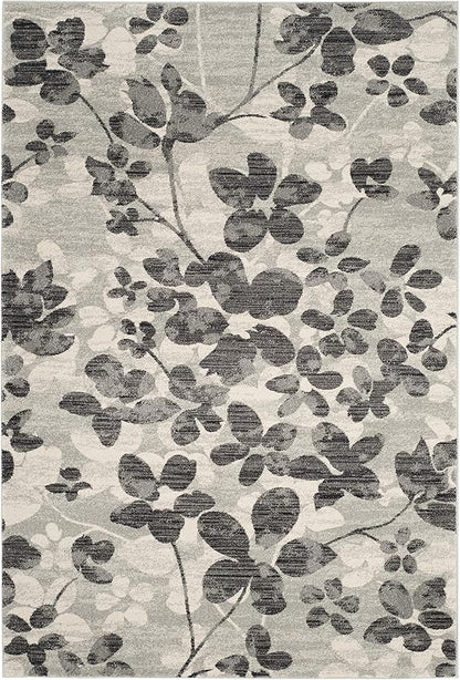 SAFAVIEH Evoke Collection 2'2" x 4' Grey/Black EVK236R Floral Non-Shedding Living Room Bedroom Accent Rug