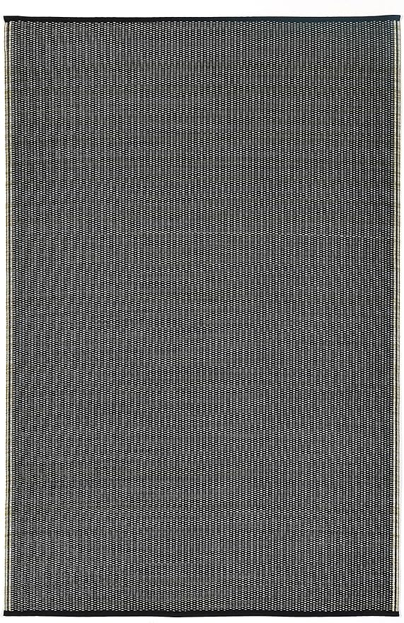Fab Habitat Outdoor Rug - Waterproof, Fade Resistant, Crease-Free - Premium Recycled Plastic - Neutral Striped - Patio, Porch, Deck, Balcony - Cancun Shadow - Sand & Black - 5 x 8 ft