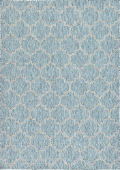 Unique Loom Outdoor Trellis Collection Area Rug (8' x 11' 4" Rectangle, Aquamarine/ Gray)