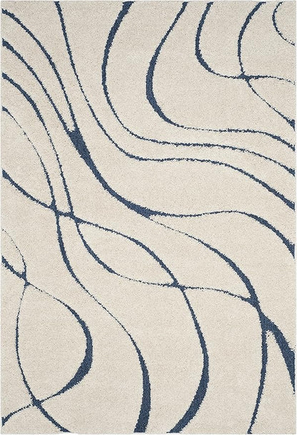 SAFAVIEH Florida Shag Collection Accent Rug - 2'3" x 4', Cream & Blue, Non-Shedding & Easy Care, 1.2-inch Thick Ideal for High Traffic Areas in Entryway, Living Room, Bedroom (SG471-1165)