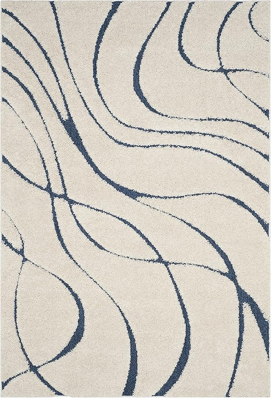 SAFAVIEH Florida Shag Collection Accent Rug - 2'3" x 4', Cream & Blue, Non-Shedding & Easy Care, 1.2-inch Thick Ideal for High Traffic Areas in Entryway, Living Room, Bedroom (SG471-1165)