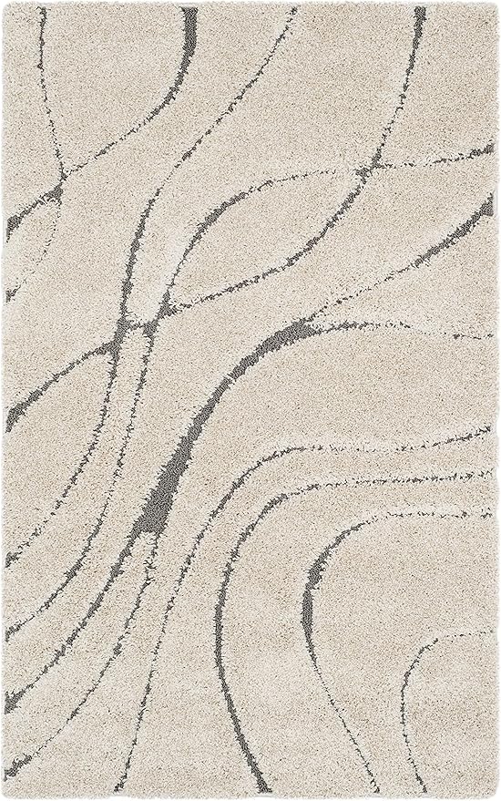 SAFAVIEH Florida Shag Collection Accent Rug - 3'3" x 5'3", Cream & Grey, Non-Shedding & Easy Care, 1.2-inch Thick Ideal for High Traffic Areas in Entryway, Living Room, Bedroom (SG471-1180)