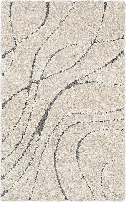 SAFAVIEH Florida Shag Collection Accent Rug - 4' x 6', Cream & Grey, Non-Shedding & Easy Care, 1.2-inch Thick Ideal for High Traffic Areas in Entryway, Living Room, Bedroom (SG471-1180)