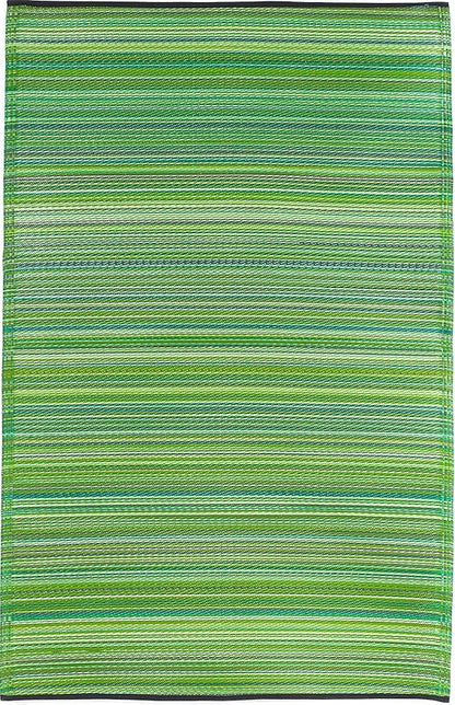 Fab Habitat Outdoor Rug - Waterproof, Fade Resistant, Crease-Free - Premium Recycled Plastic - Striped - Large Patio, Deck, Sunroom, Camping, RV - Cancun - Green - 6 x 9 ft
