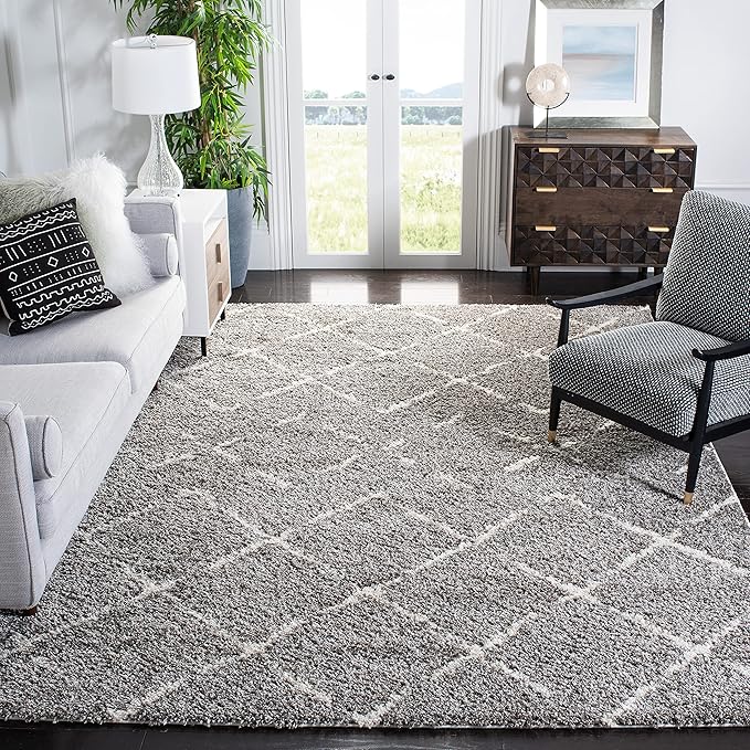 SAFAVIEH Area Rug 8x10 - Arizona Shag Collection - Large - Brown & Ivory, Moroccan Design, Non-Shedding & Easy to Clean, Ideal for Living Room, Bedroom, Dining Space (ASG743B)