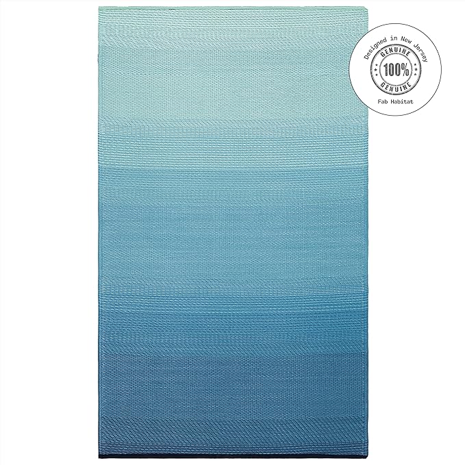 Fab Habitat Outdoor Rug - Waterproof, Fade Resistant, Crease-Free - Premium Recycled Plastic - Ombre - Patio, Deck, Porch, Balcony, Laundry Room - Big Sur - Teal - 4 x 6 ft