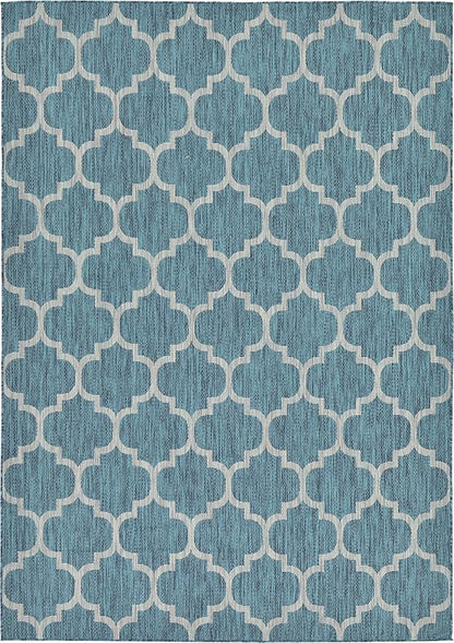 Unique Loom Outdoor Trellis Collection Area Rug (7' 1" x 10' Rectangle, Teal/ Gray)