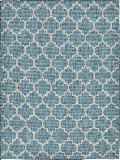 Unique Loom Outdoor Trellis Collection Area Rug (9' x 12' Rectangle, Teal/ Gray)