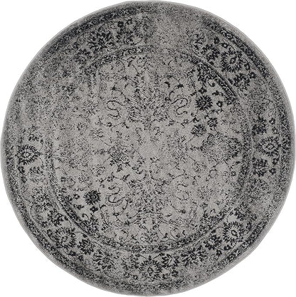 SAFAVIEH Adirondack Collection Area Rug - 4' Round, Grey & Black, Distressed Vintage Floral Design, Non-Shedding & Easy to Clean, Ideal for Living Room, Bedroom, Dining Space (ADR109B)