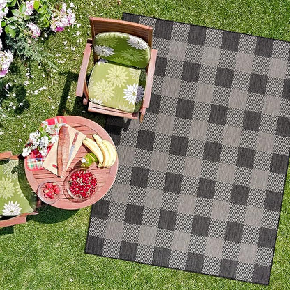 CAMILSON Outdoor Rug - Modern Area Rugs for Indoor and Outdoor Patios, Kitchen and Hallway mats - Easy Cleaning Non Shedding Washable Outside Carpet (8x10, Buffalo - Dark Grey/Light Grey)