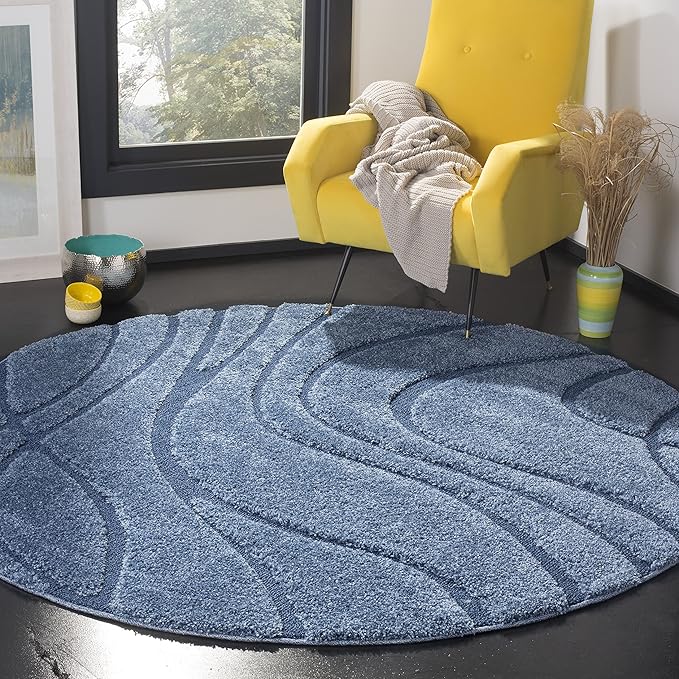 SAFAVIEH Florida Shag Collection Area Rug - 6' x 8' Oval, Light Blue & Blue, Non-Shedding & Easy Cleaning, Plush Thick Pile, Ideal for Living Room, Bedroom, Dining Space (SG471-6065)