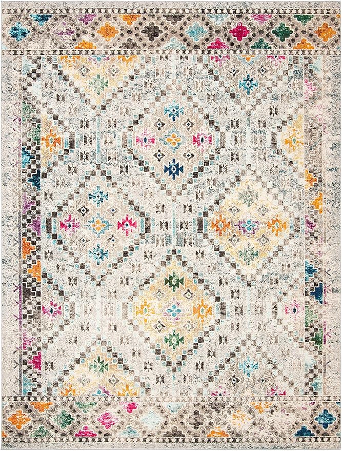 SAFAVIEH Madison Collection Area Rug - 6' x 9', Grey & Yellow, Boho Diamond Distressed Design, Non-Shedding & Easy Care, Ideal for High Traffic Areas in Living Room, Bedroom (MAD418F)