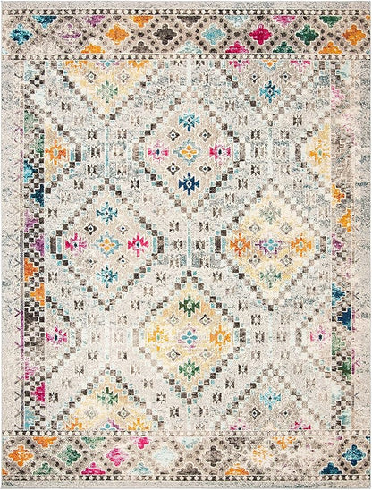 SAFAVIEH Madison Collection Area Rug - 6' x 9', Grey & Yellow, Boho Diamond Distressed Design, Non-Shedding & Easy Care, Ideal for High Traffic Areas in Living Room, Bedroom (MAD418F)