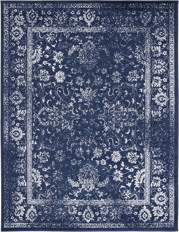 SAFAVIEH Area Rug 10x14 - Adirondack Collection - Large - Navy & Ivory, Distressed Vintage Floral Design, Non-Shedding & Easy to Clean, Ideal for Living Room, Bedroom, Dining Space (ADR109N)