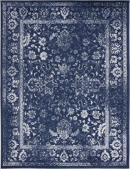 SAFAVIEH Area Rug 8x10 - Adirondack Collection - Large - Navy & Ivory, Distressed Vintage Floral Design, Non-Shedding & Easy Cleaning, Ideal for Living Room, Bedroom, Dining Space (ADR109N)