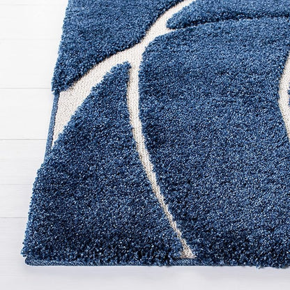 SAFAVIEH Florida Shag Collection Area Rug - 2'3" x 7' Runner, Navy & Ivory, Non-Shedding & Easy Cleaning, Plush Thick Pile, Ideal for Living Room, Hallway, Foyer, Entryway, Bedroom (SG471-6512)