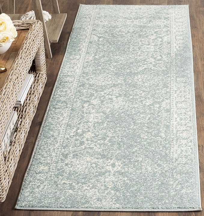 SAFAVIEH Adirondack Collection Runner Rug - 2'6" x 12', Slate & Ivory, Distressed Vintage Floral Design, Non-Shedding & Easy to Clean, Ideal for Hallway, Foyer, Entryway, Bedroom (ADR109T)
