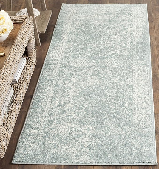 SAFAVIEH Adirondack Collection Runner Rug - 2'6" x 12', Slate & Ivory, Distressed Vintage Floral Design, Non-Shedding & Easy to Clean, Ideal for Hallway, Foyer, Entryway, Bedroom (ADR109T)