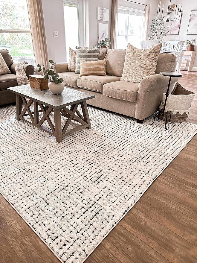 Hauteloom Keita Living Room, Bedroom Area Rug - Contemporary - High Pile - Bone - 5'3" x 7'
