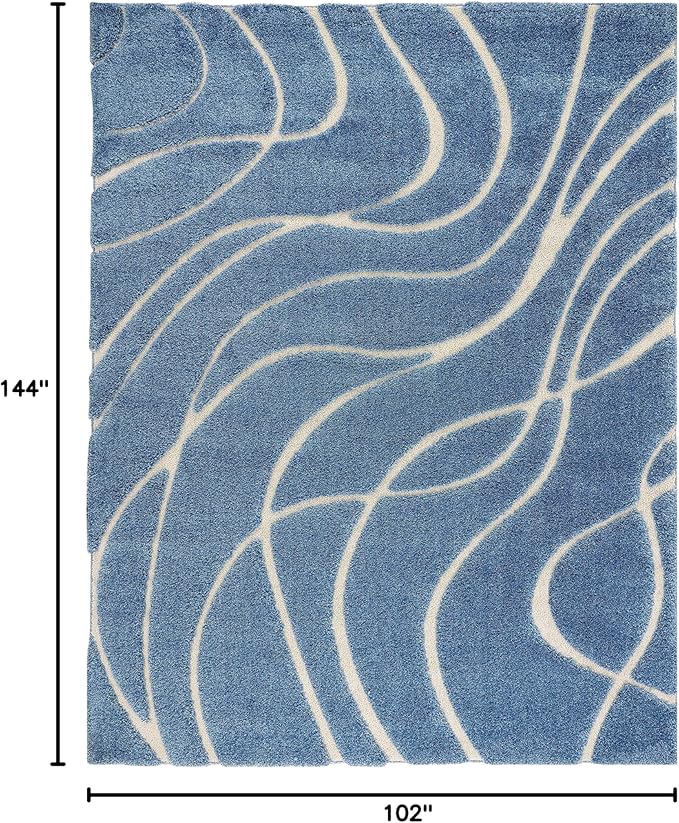 SAFAVIEH Florida Shag Collection Area Rug - 8'6" x 12', Light Blue & Cream, Non-Shedding & Easy Care, 1.2-inch Thick Ideal for High Traffic Areas in Living Room, Bedroom (SG471-6011)