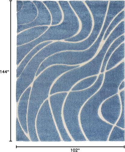 SAFAVIEH Florida Shag Collection Area Rug - 8'6" x 12', Light Blue & Cream, Non-Shedding & Easy Care, 1.2-inch Thick Ideal for High Traffic Areas in Living Room, Bedroom (SG471-6011)