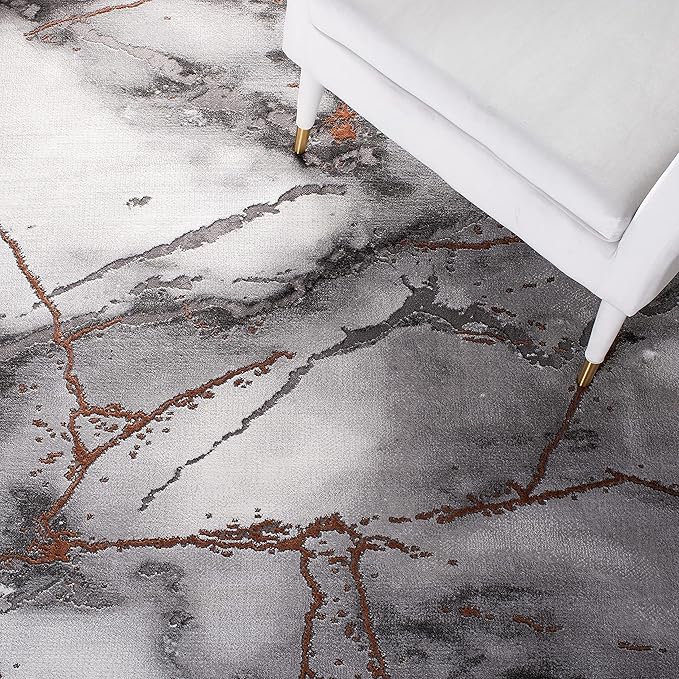 SAFAVIEH Craft Collection Runner Rug - 2'3" x 16', Grey & Orange, Modern Abstract Marble Pattern Design, Non-Shedding & Easy Care, Ideal for High Traffic Areas in Living Room, Bedroom (CFT877P)