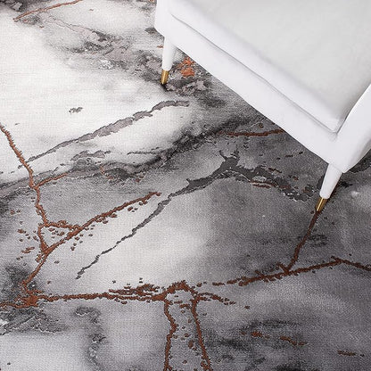SAFAVIEH Craft Collection Runner Rug - 2'3" x 18', Grey & Orange, Modern Abstract Marble Pattern Design, Non-Shedding & Easy Care, Ideal for High Traffic Areas in Living Room, Bedroom (CFT877P)