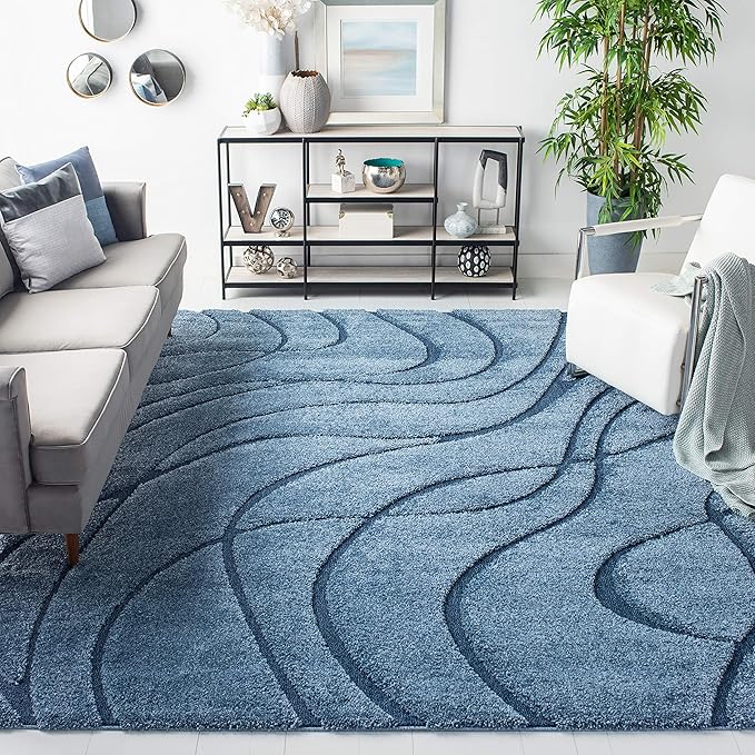 SAFAVIEH Florida Shag Collection Area Rug - 8'6" x 12', Light Blue & Blue, Non-Shedding & Easy Care, 1.2-inch Thick Ideal for High Traffic Areas in Living Room, Bedroom (SG471-6065)
