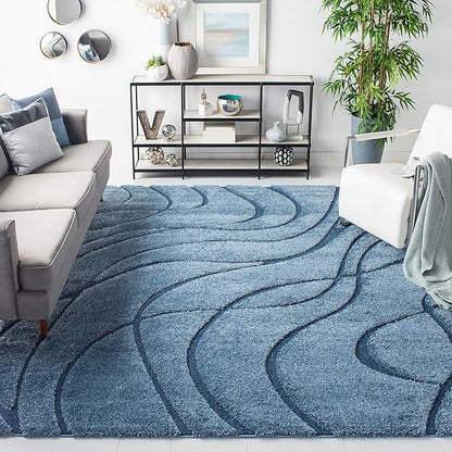SAFAVIEH Florida Shag Collection X-Large Area Rug - 11' x 15', Light Blue & Blue, Non-Shedding & Easy Care, 1.2-inch Thick Ideal for High Traffic Areas in Living Room, Bedroom (SG471-6065)