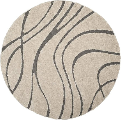 SAFAVIEH Florida Shag Collection Area Rug - 10' Round, Cream & Grey, Non-Shedding & Easy Care, 1.2-inch Thick Ideal for High Traffic Areas in Living Room, Bedroom (SG471-1180)