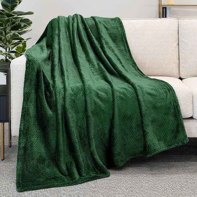 PAVILIA Emerald Green Throw Blanket for Couch, Twin Bed, Soft Fleece Throws for Sofa Chair, Fuzzy Waffle Textured Blanket, Cozy Warm Lightweight All Season Blanket Throw, 60x80