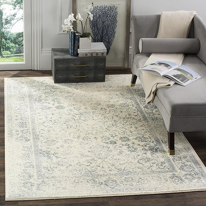 SAFAVIEH Area Rug 4x6 - Adirondack Collection - Ivory & Slate, Distressed Vintage Floral Design, Non-Shedding & Easy to Clean, Ideal for Living Room, Bedroom, Dining Space (ADR109S)