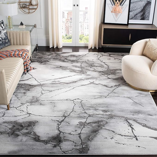 SAFAVIEH Craft Collection Area Rug - 10' Square, Grey & Silver, Modern Abstract Design, Non-Shedding & Easy Care, Ideal for High Traffic Areas in Living Room, Bedroom (CFT877G)