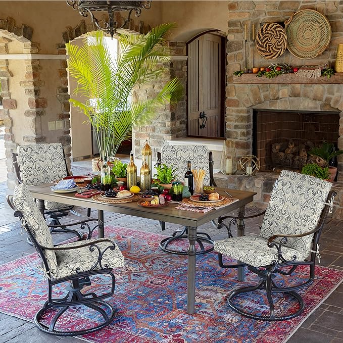 Arden Outdoor Dining Chair Cushion, 20 in x 20 in, Weather-Proof, Rain-Proof, Fade Resistant Patio Cushion for Patio, Dining, or Rocking Chairs 20 x 20, Neutral Aurora Damask