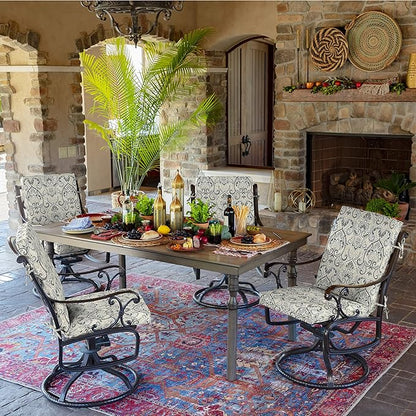 Arden Outdoor Dining Chair Cushion, 20 in x 20 in, Weather-Proof, Rain-Proof, Fade Resistant Patio Cushion for Patio, Dining, or Rocking Chairs 20 x 20, Neutral Aurora Damask